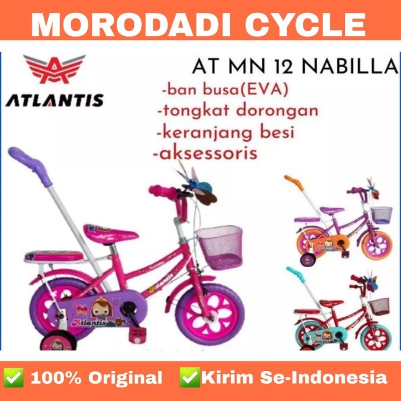 Sepeda Anak Mini 12Inc Atlantis Nabila Memakai Tongkat Dorongan