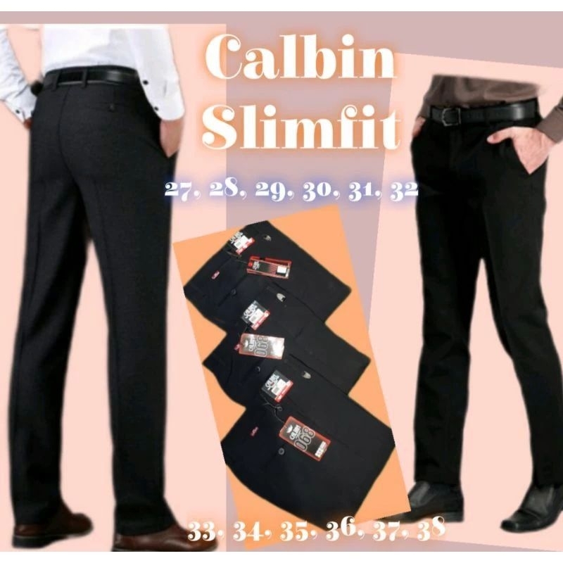 celana dasar pria celana dasar merek Calbin pola Slimfit