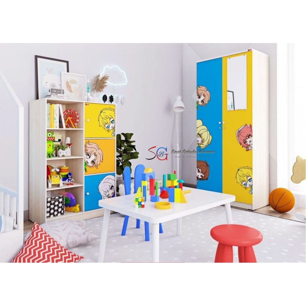 [2 MODEL PILIHAN] LEMARI PAKAIAN ANAK + KACA LEMARI BAJU ANAK / LEMARI SERBAGUNA RAK RAK ANAK ANIME 