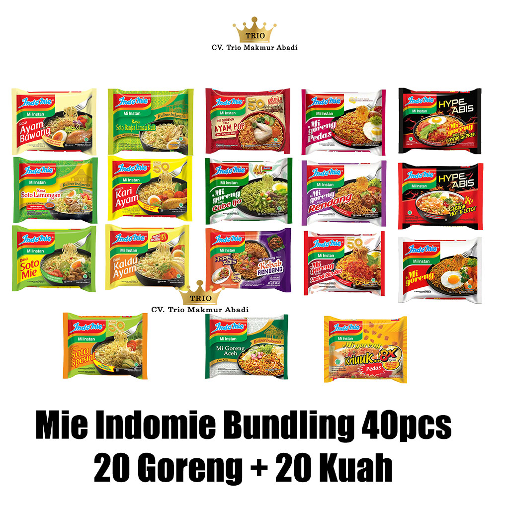 

Indomie Bundling 40 pcs Mix variant 2 rasa ( 20 Goreng + 20 Kuah )