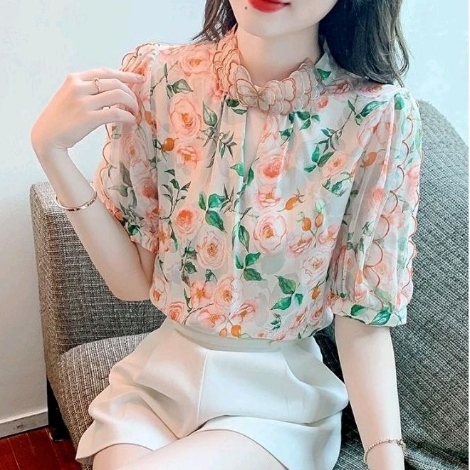 2274  Baju atasan blouse EMBROIDERY COLLAR TOP motif bunga bunga2 floral Korea Korean style wanita i
