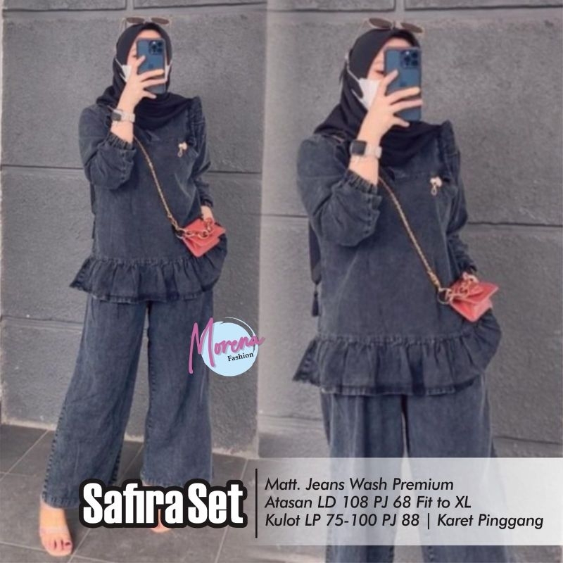SAFIRA SET/ SETELAN BLOUSE CELANA KULOT JEANS ORI MORENA