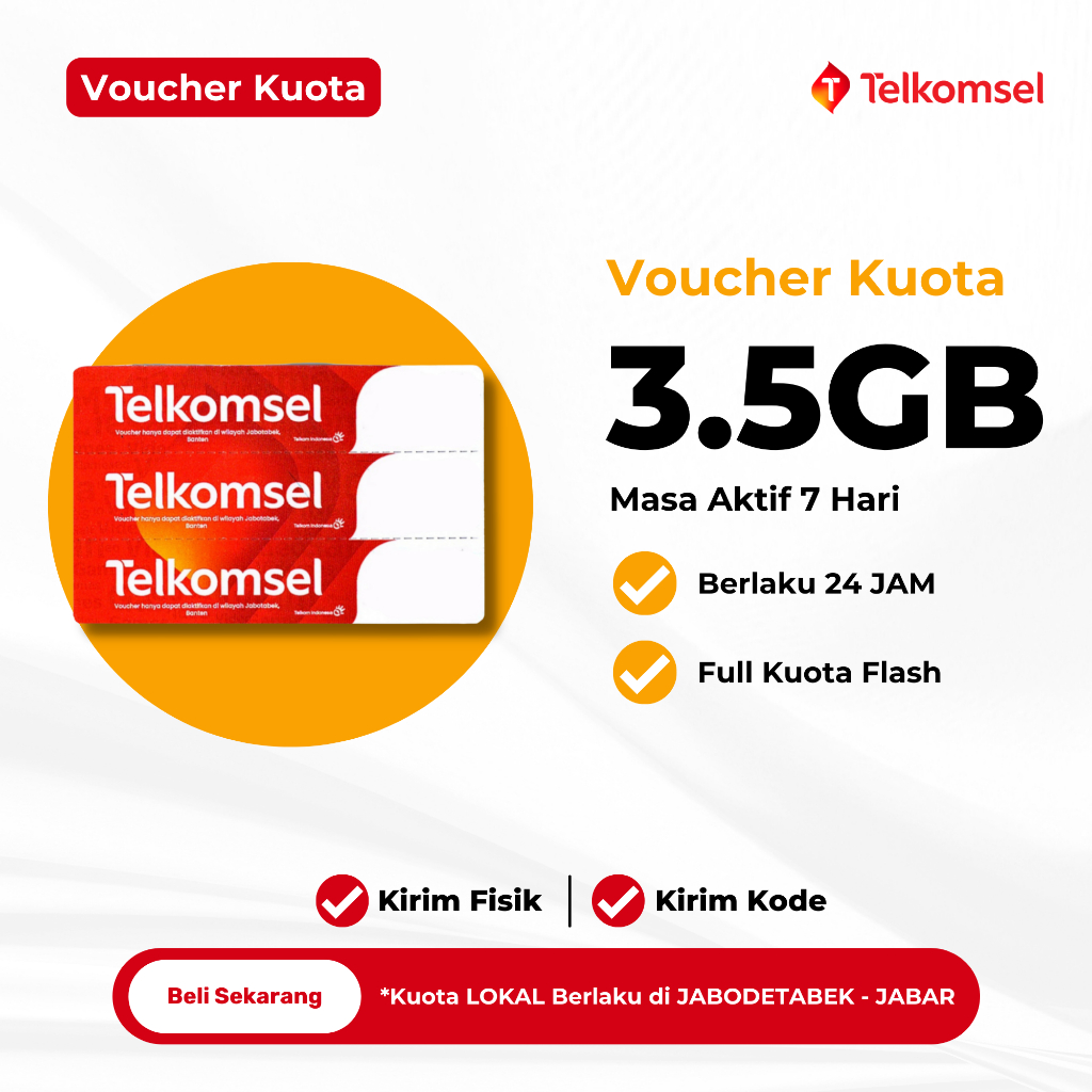 Voucher TELKOMSEL Kuota 3,5GB 7 Hari | Voucher Kuota Telkomsel 3.5GB | JABAR-JAKARTA-BOGOR