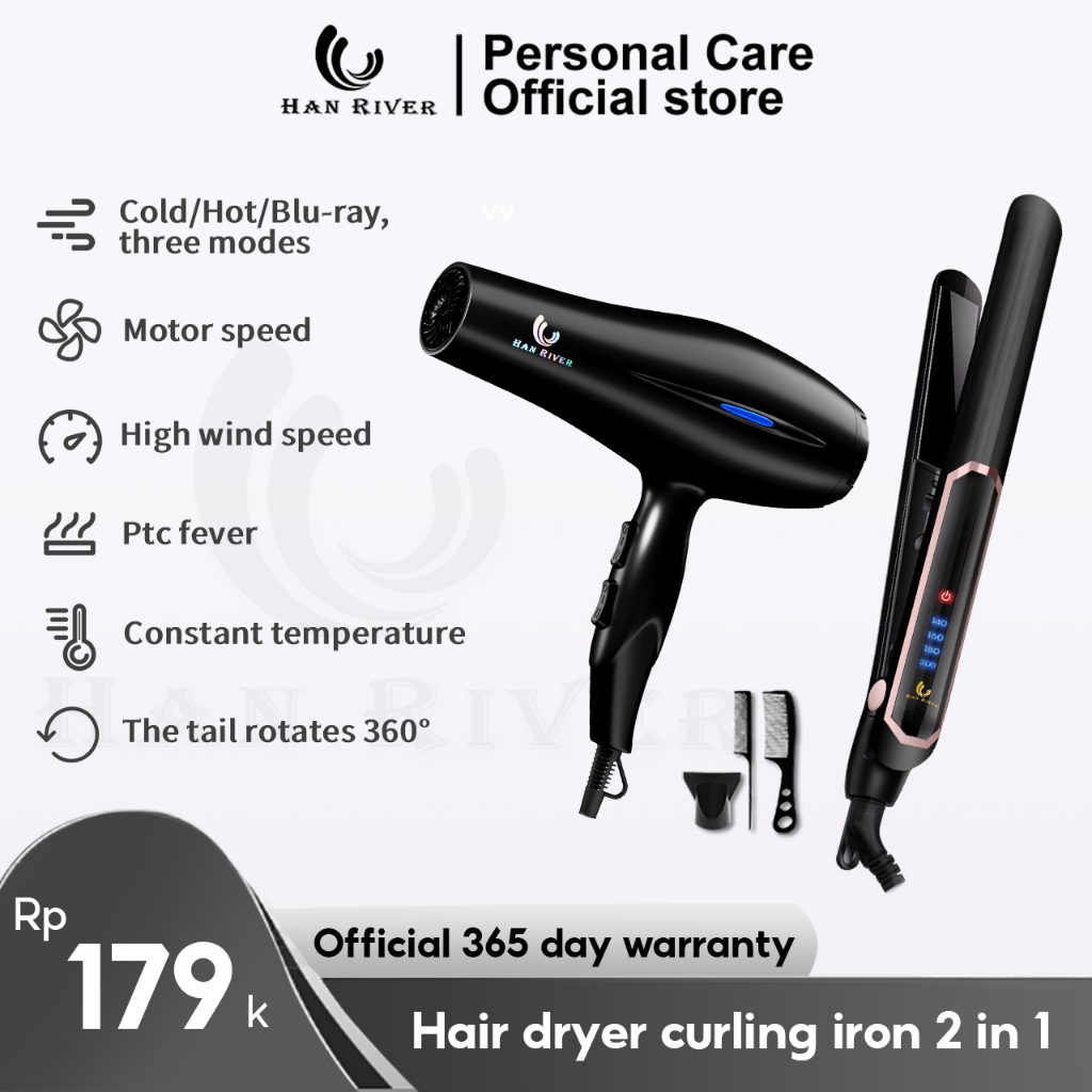 HAN RIVER Paket Hair Dryer HRHD01BK Catokan HRJFB03BK