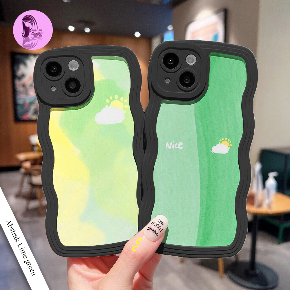 SOFTCASE GELOMBANG HITAM CUSTOM ABSTRAK LIME GREEN UNTUK A04S A10S A12 A13 A32 A16K A17 A17K A54 A55