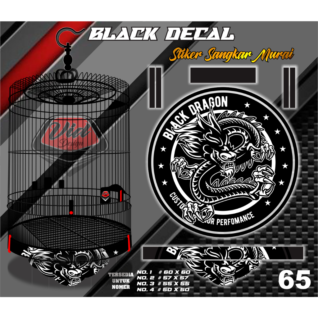 Sticker Sangkar murai Motif Decal Naga Hitam No 1 2 3 4
