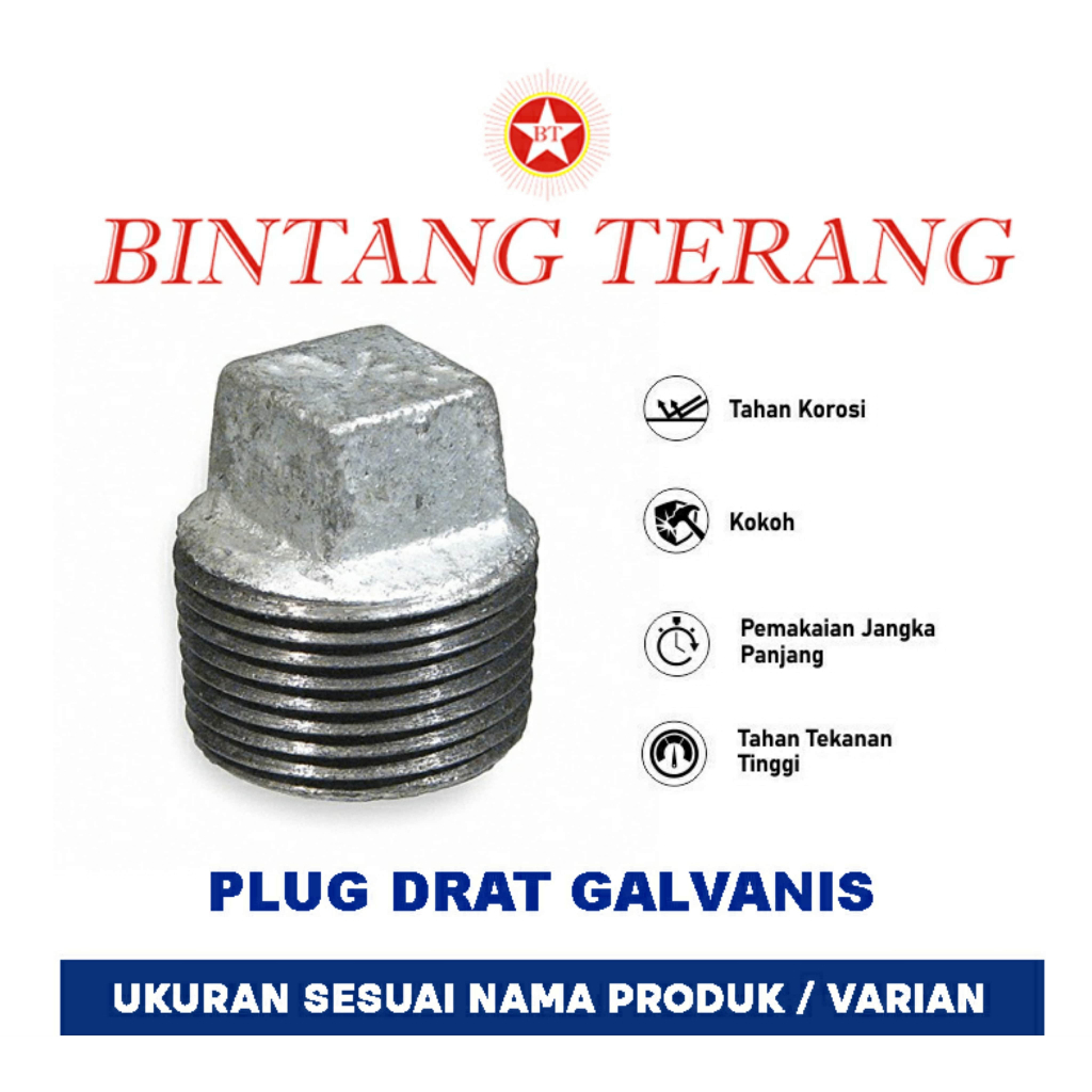 Plug Besi Galvanis 11/4" / Sumbat Tutup Pipa Drat Luar 11/4" / Dop Drat Luar Besi