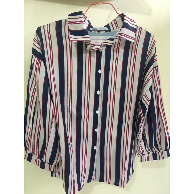 Zara Kemeja salur Biru Merah