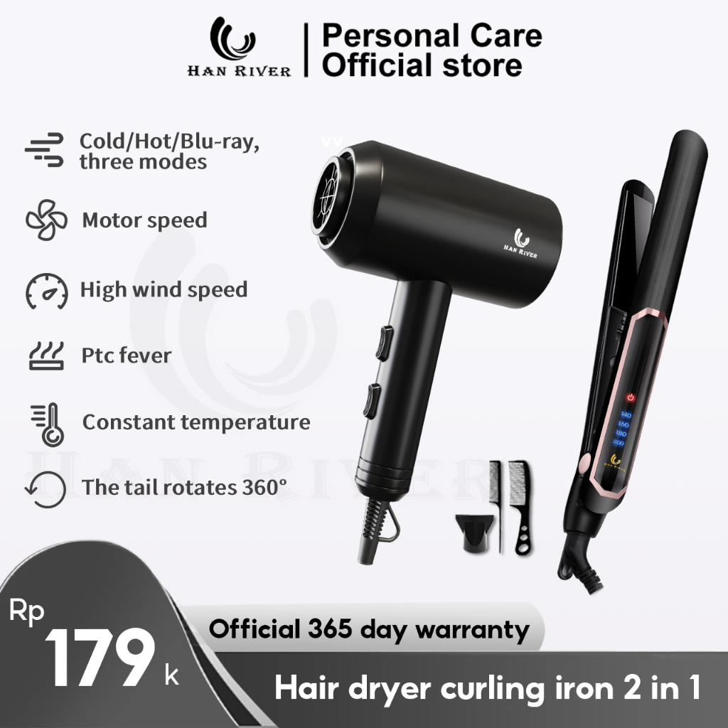 HAN RIVER Paket Hair Dryer HRHD01BK Catokan HRJFB03BK