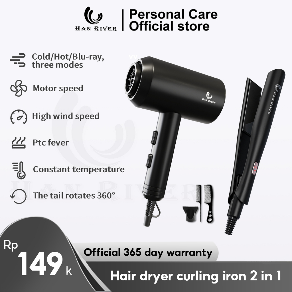 HAN RIVER Paket Hair Dryer HRHD01BK Catokan HRJFB03BK