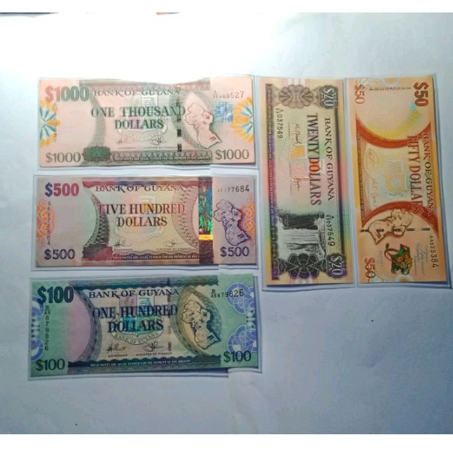 Rare Koleksi Uang Kertas Kuno Set Dollar Guyana 5 Lembar Bagus