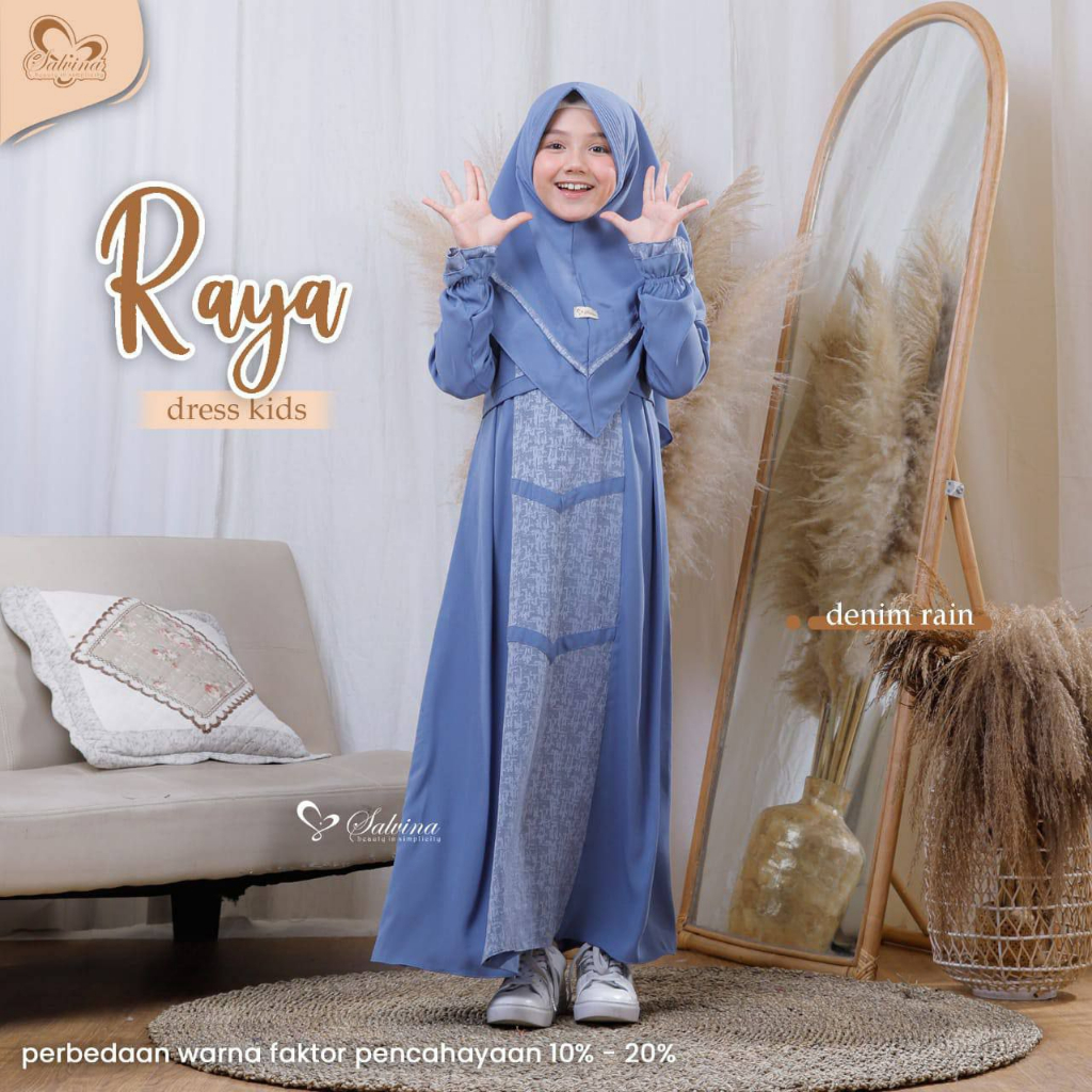 READY STOCK GAMIS ANAK DENIM RAIN XXL RAYA SERIES BY SALVINA