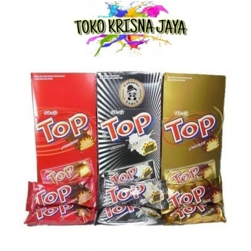 

SNACK WAFER DELFI TOP RASA COKELAT | STRAWBERRY | BLACK WHITE KEMASAN 24 PCS X 9 GR