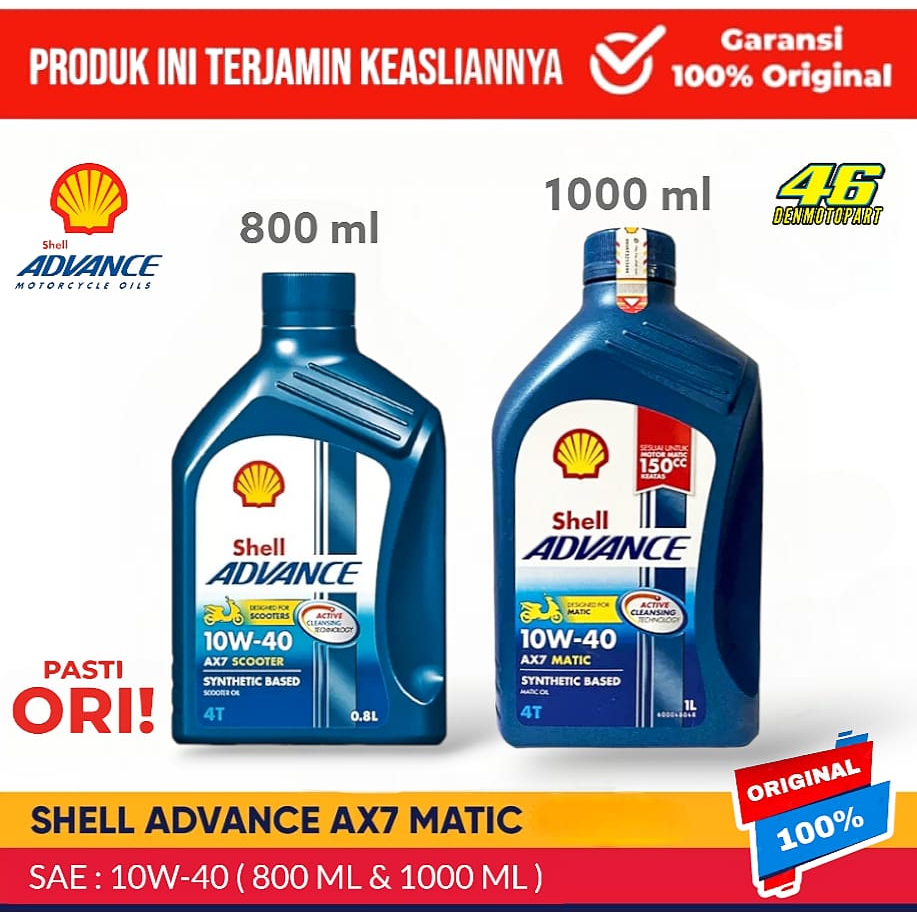 Oli Mesin 100% Original SHELL ADVANCE SCOOTER AX7 MATIC [ 10W-40 ] 4T 800ml & 1000ml Mesin Sepeda Mo