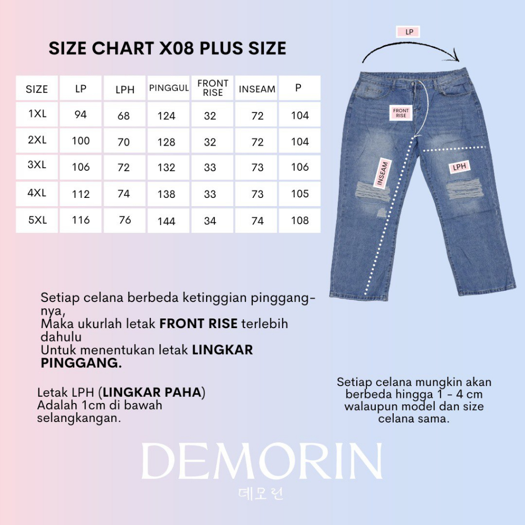 DEMORIN - Celana Jeans Wanita Baggy Highwaist Korean Style X08 Plus Size