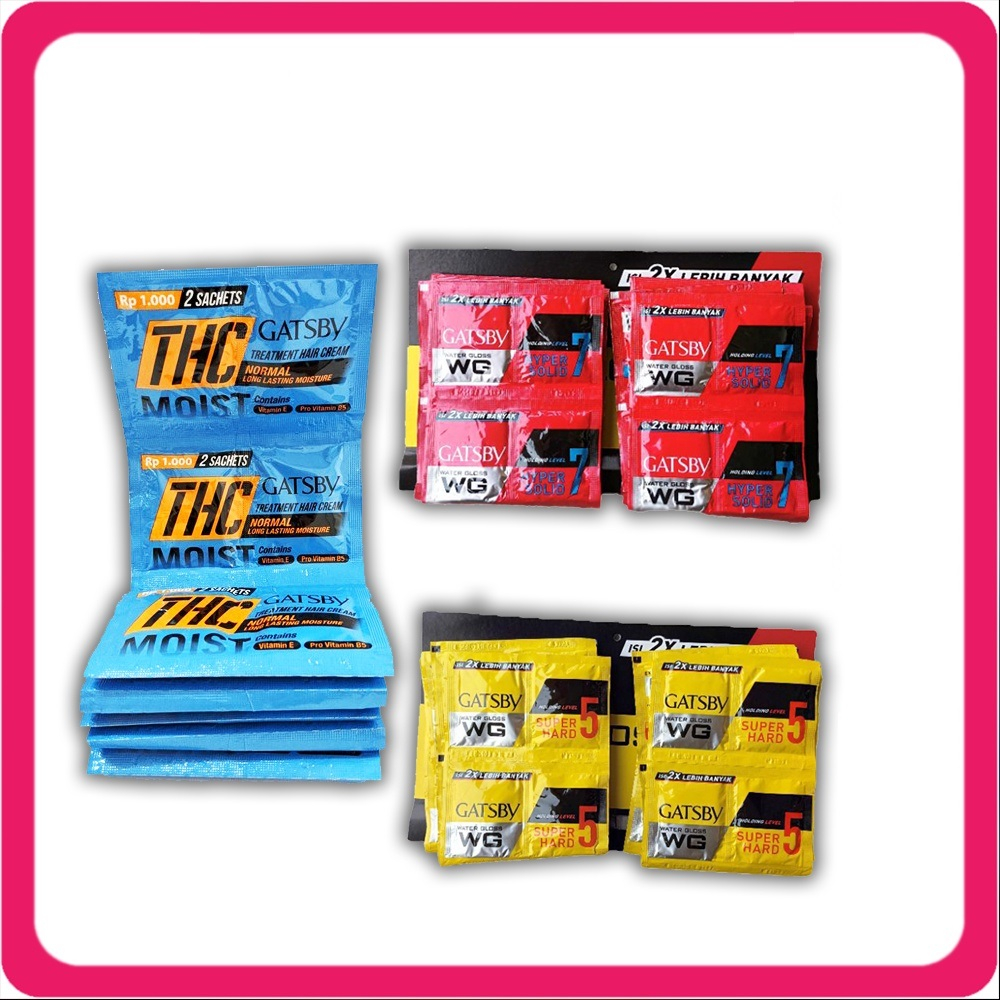 ( 1 Pack isi 24 pcs ) Gatsby THC sachet / Gatsby Water Gloss sachet - Minyak Rambut Kemasan sachetan