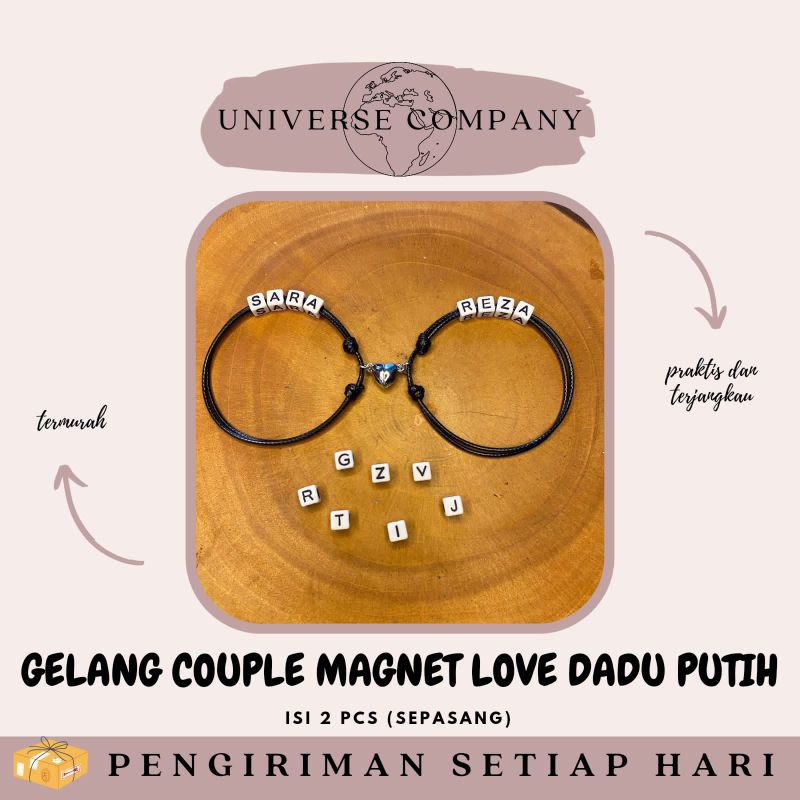 [UC] GELANG COUPLE NAMA MAGNET LOVE (DADU PUTIH) / GELANG NAMA COUPLE / GELANG DADU PUTIH / GELANG T
