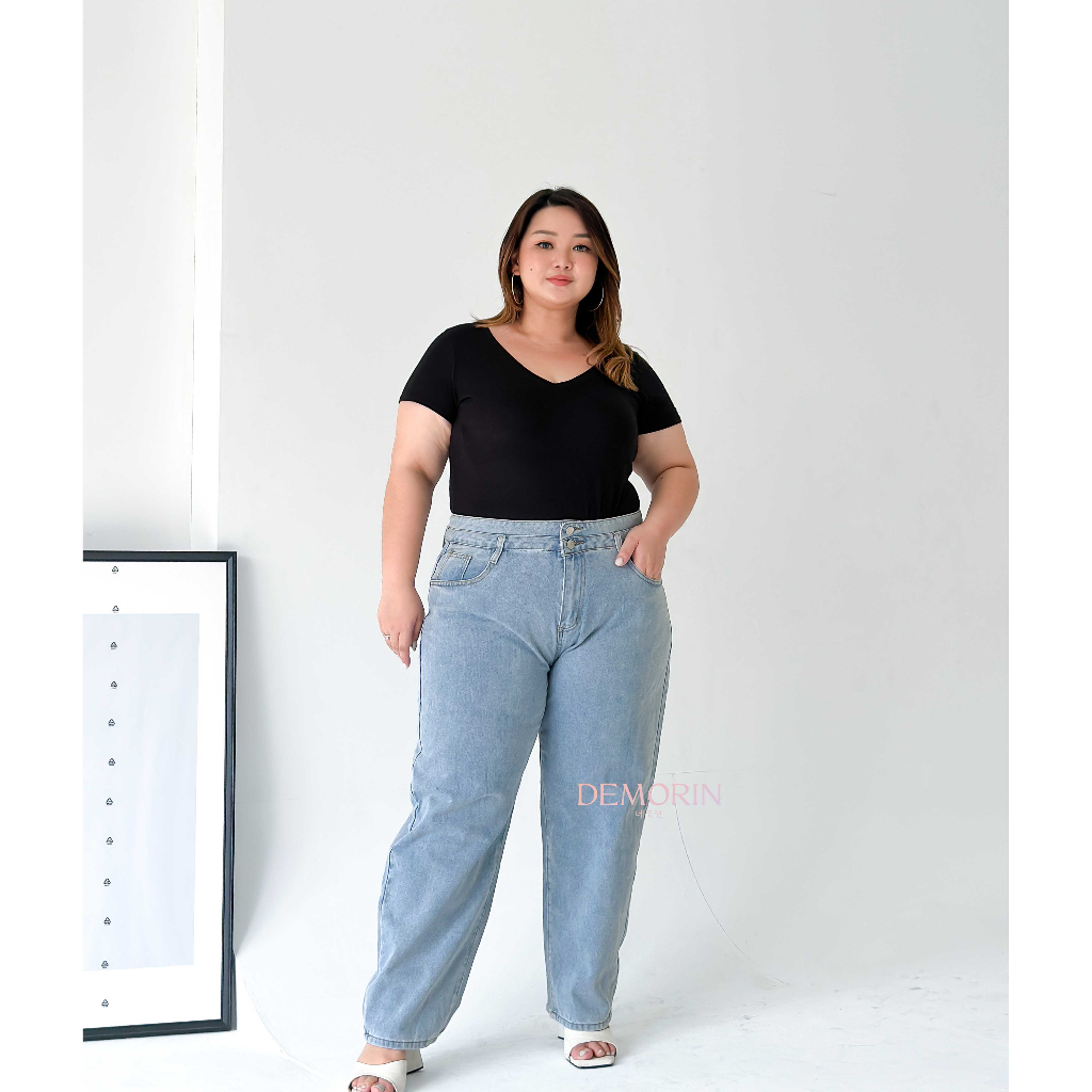 DEMORIN - Celana Jeans Panjang Wanita Highwaist Boyfriend X25 Plus Size