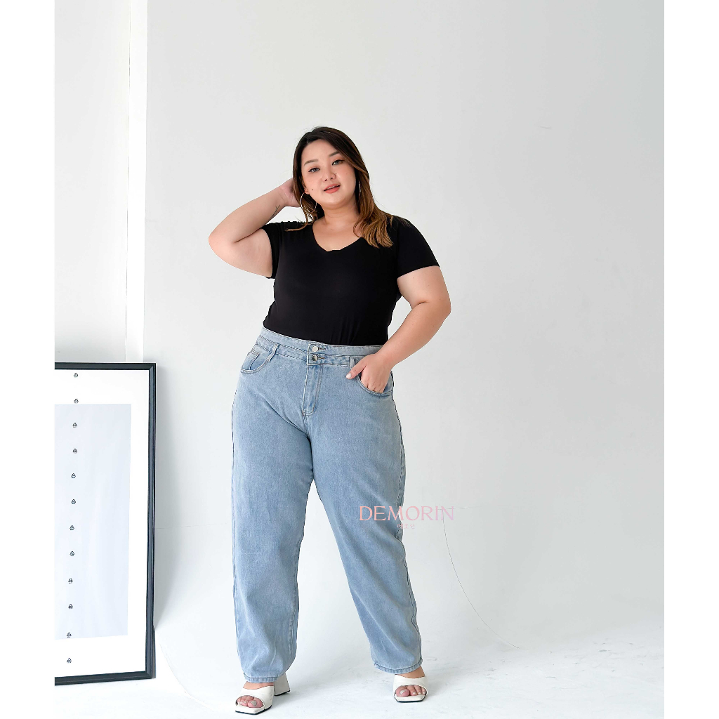 DEMORIN - Celana Jeans Panjang Wanita Highwaist Boyfriend X25 Plus Size