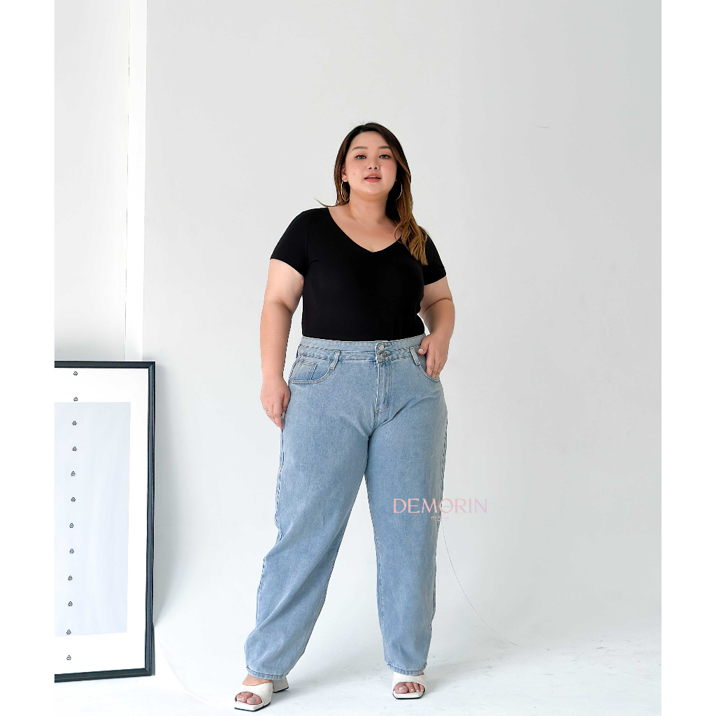 DEMORIN - Celana Jeans Panjang Wanita Highwaist Boyfriend X25 Plus Size