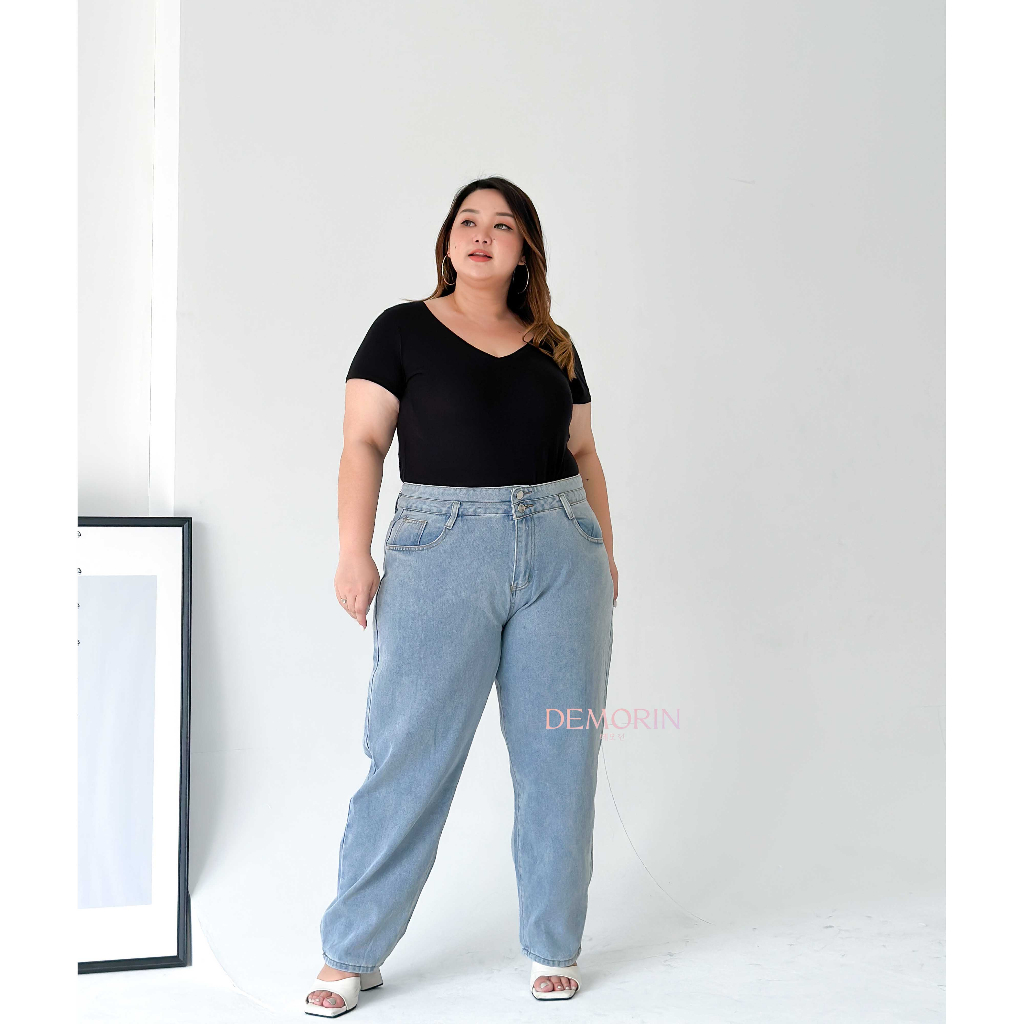 DEMORIN - Celana Jeans Panjang Wanita Highwaist Boyfriend X25 Plus Size