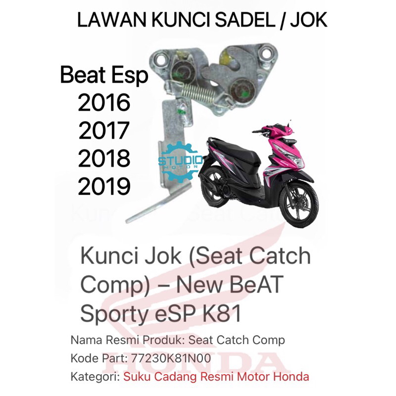 77230K81N00 ENGSEL DUDUKAN / LAWAN KUNCI BELAKANG SADEL JOK Catch Comp Seat BEAT ESP STREET ROBOT K8