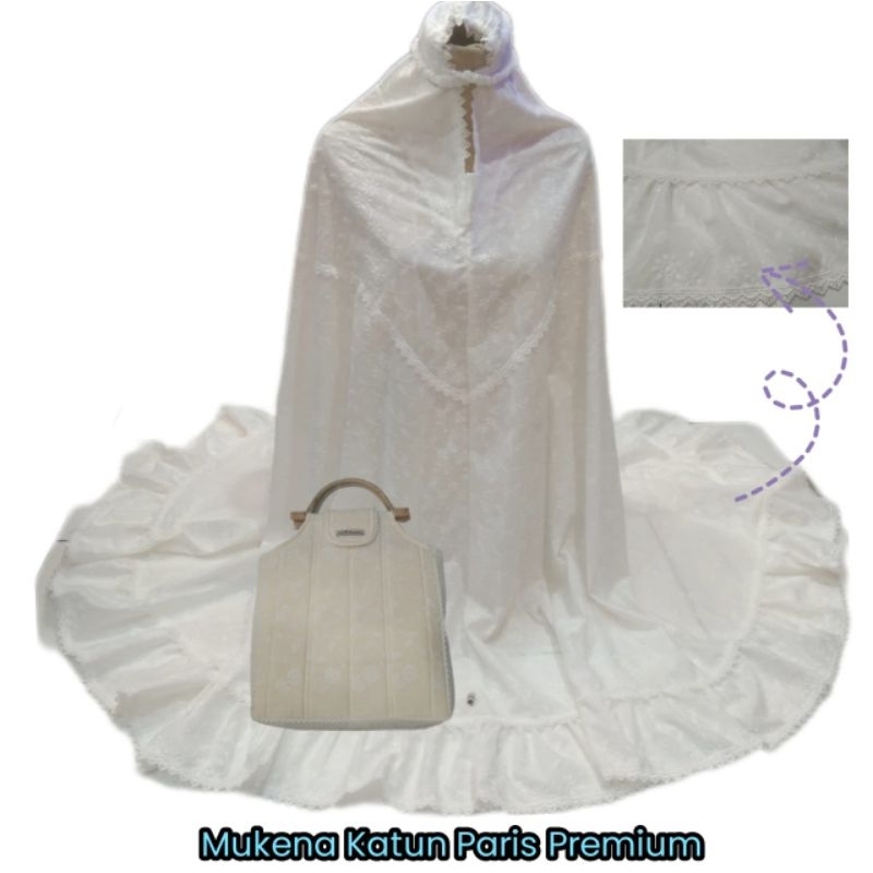 Mukena katun paris/ mukena putih polos motif/ mukena putih/ mukena putih polos murah/ mukena putih b