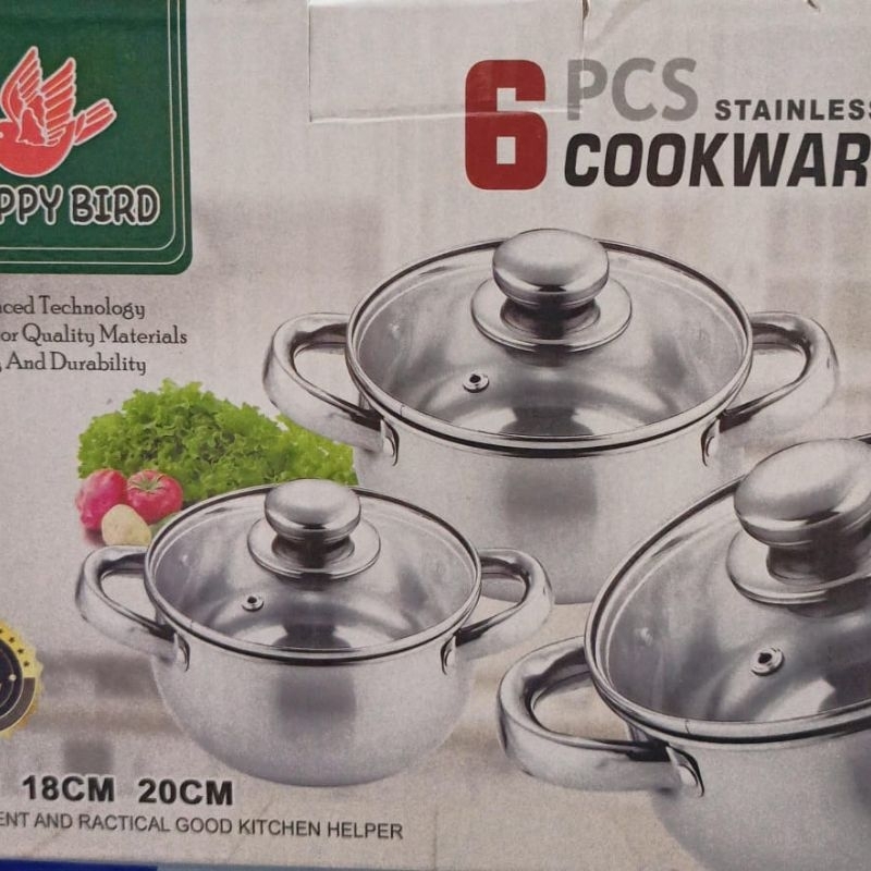 Qori Store - Panci Isi 6 Pcs Happy Bird / Panci Set 6 pcs / Panci Stainless Set