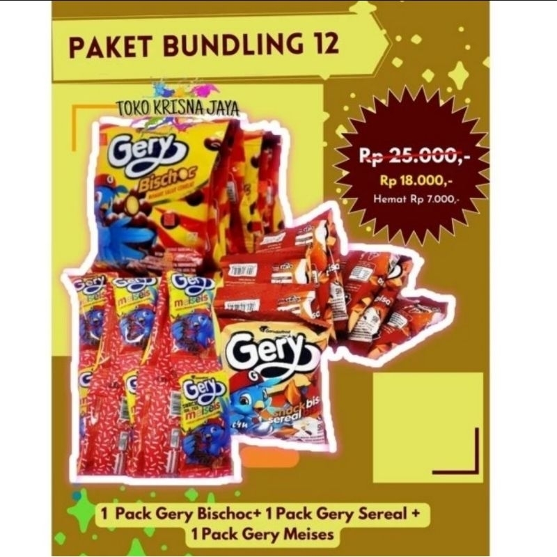 

PAKET BUNDLING 12 SNACK JADUL GERY SEREAL | GERY BISCHOC | GERY MEISES