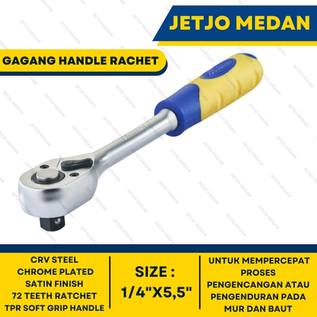 Jetjo - Gagang Ratchet 72 gerigi 1/4" x 5,5" Gagang Rachet LAKONI PRO gagang kunci sok sock shock so