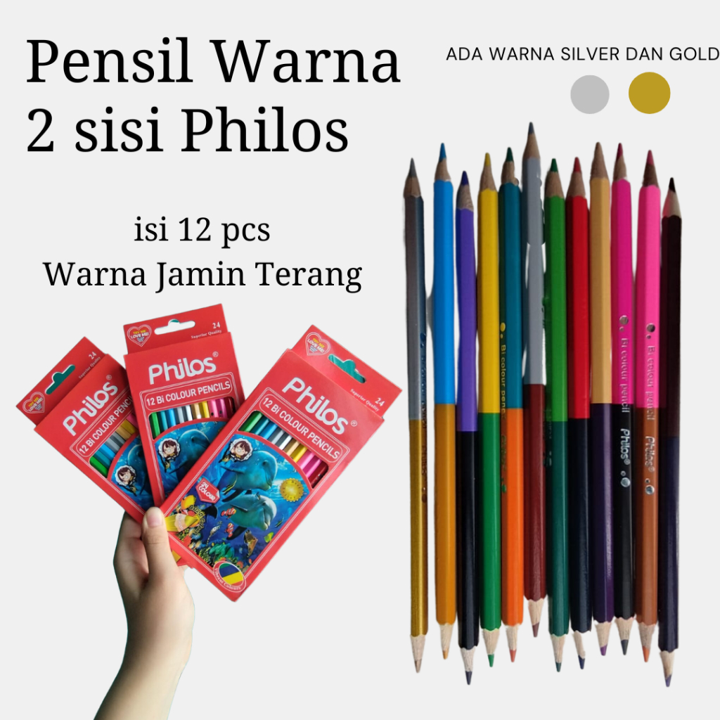 

PENSIL WARNA 2 SISI WARNA BICOLOR COLORING COLOR PENCIL PHILOS ISI 12 PCS TOTAL 24 WARNA CRAYON