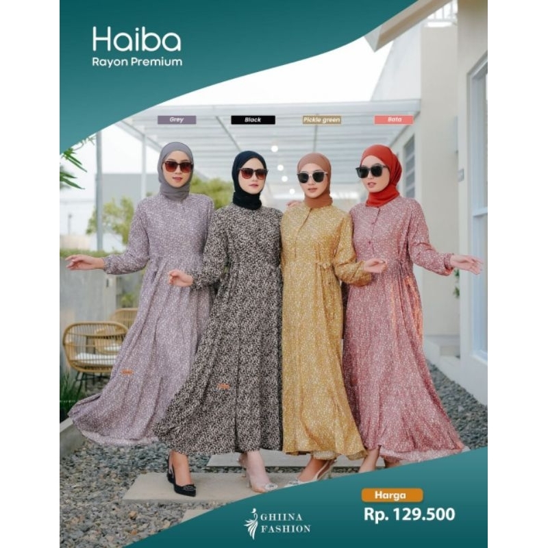 Haiba Midi Dress Gamis Rayon Premium Ghina Fashion