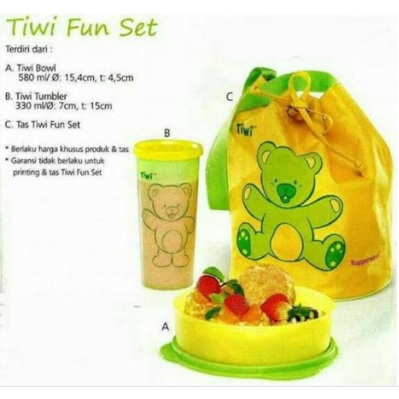 Tupperware Tiwi fun set kids / Tempat makan bekal anak 1 set + Tas