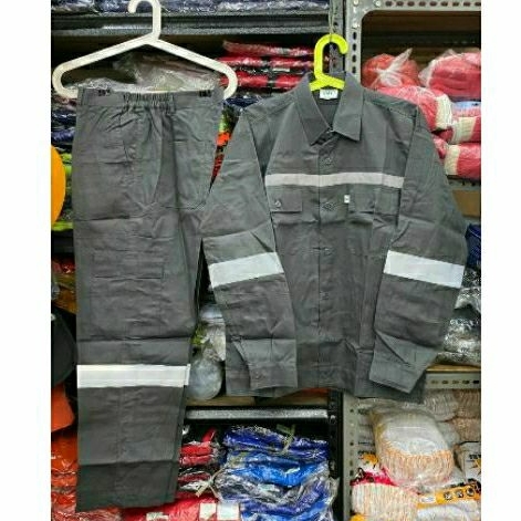 BAJU CELANA SAFETY LENGAN PANJANG WARNA ABU / SETELAN SERAGAM SAFETY/ PAKAIAN KERJA