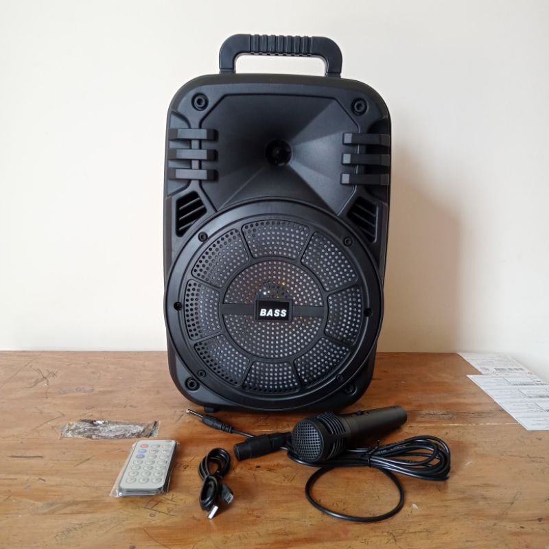 Speaker Portable Bluetooth 8.5 inch Fleco F-8609LED Mic Kabel