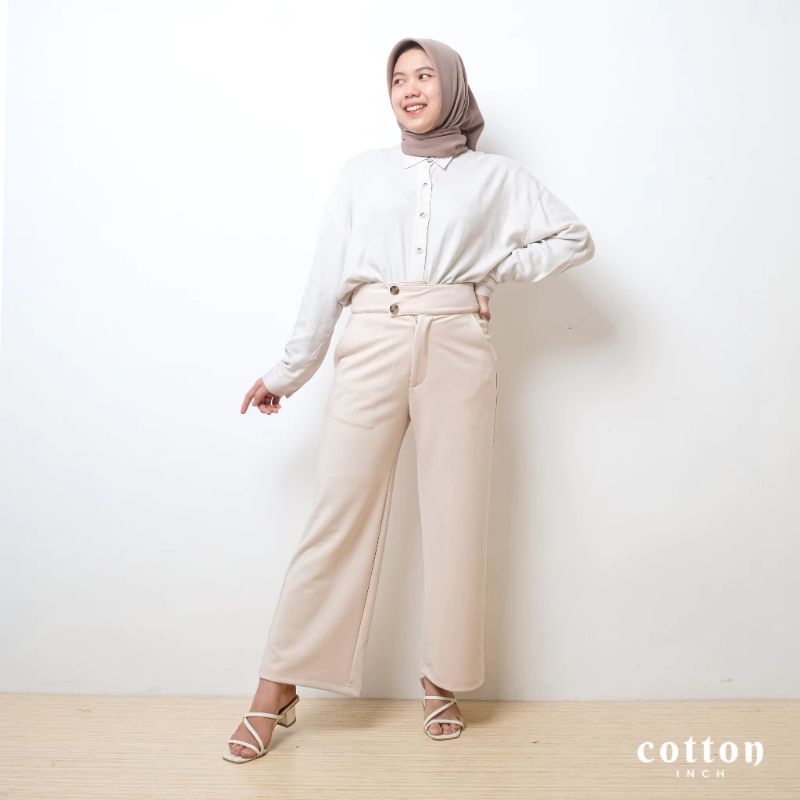 [ORIGINAL 100%] Cotyon Inch - Aline Celana Kulot Scuba Wanita Cream