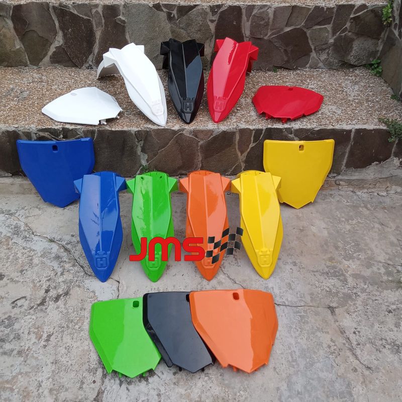 SPAKBOR DEPAN HUSQVARNA CR 65 DAN PAPAN NOMOR HUSQ CR 65 SUPERMOTO KLX 150 BF DTRACKER CRF 150 L TRA