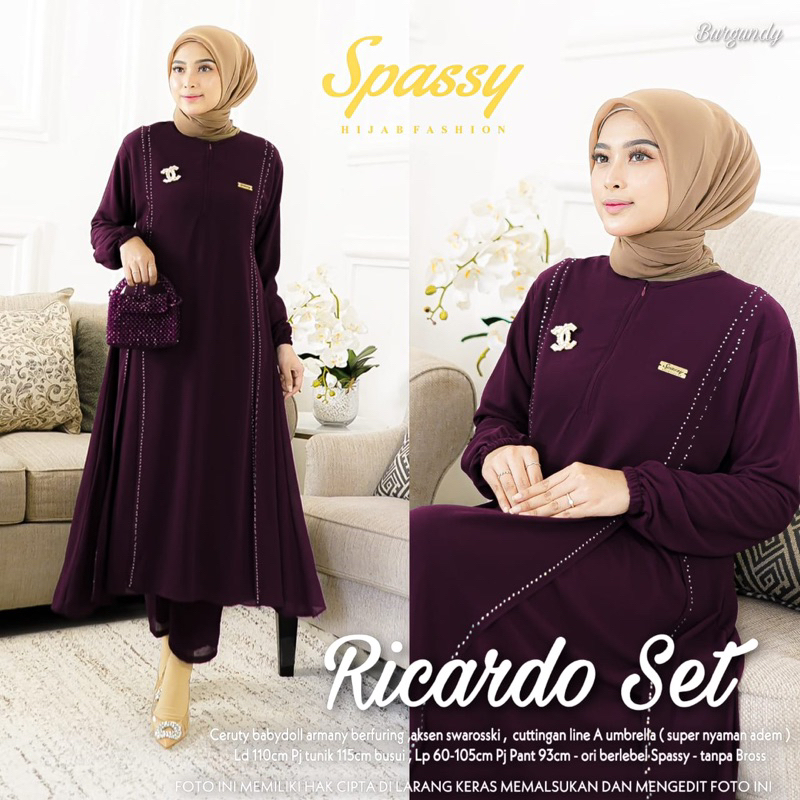 RICARDO SET BY SPASSY / SETELAN TUNIK MALAYA / SETELAN CELANA WANITA BUSUI BAHAN CERUTY MEWAH / SETE