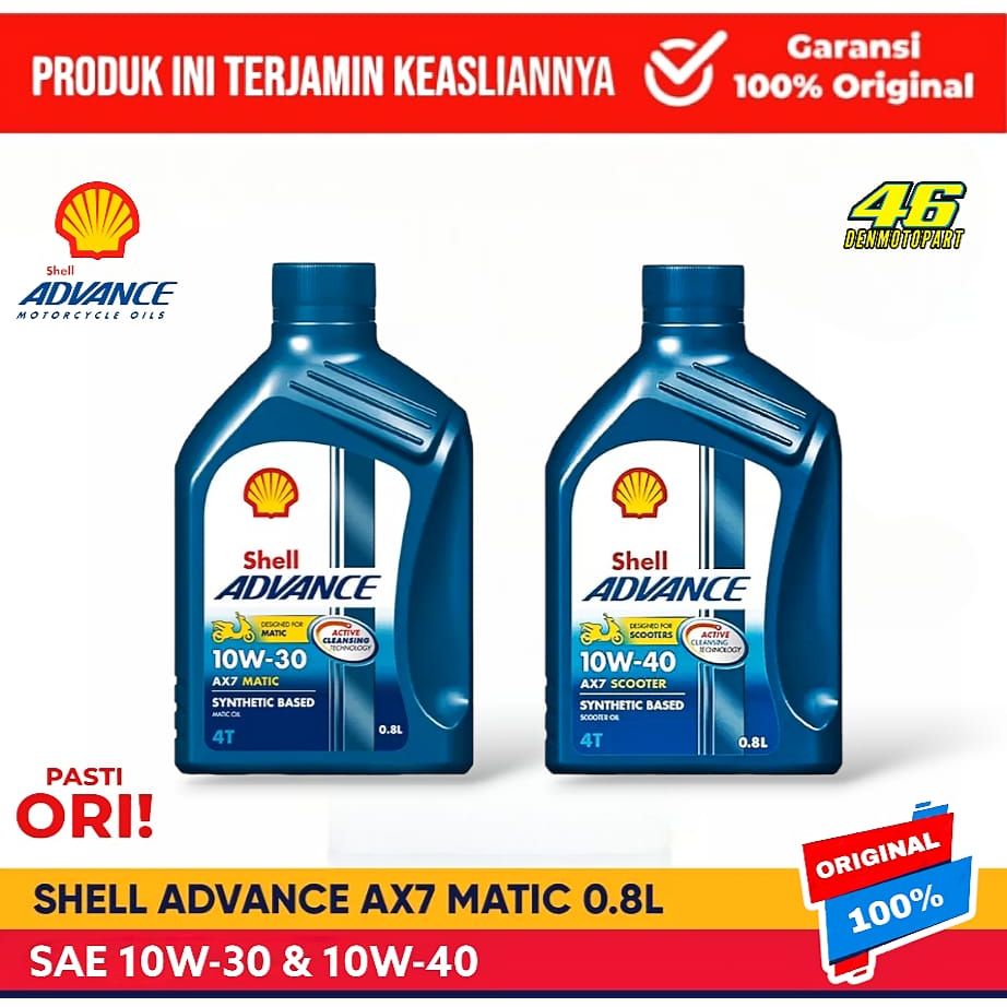 Oli Mesin 100% Original SHELL ADVANCE SCOOTER AX7 MATIC [ 10W-30 & 10W-40 ] 4T 0,8L 800ml Mesin Sepe