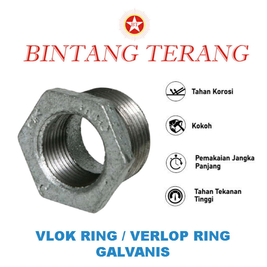 Verlop Ring Galvanis 1 x 1/2 / Vlok Ring Besi Galvanis / Bushing / Valve Ring