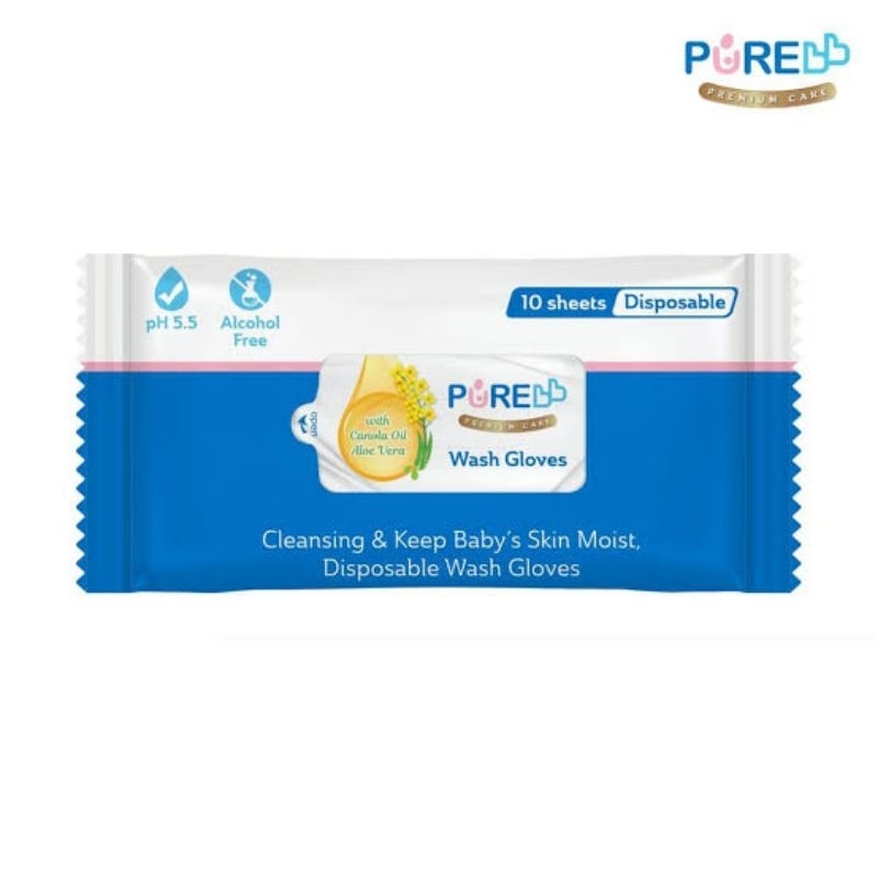 Pure Baby Wash Glove 10s Free Alkohol - Pure BB Washglove - Purebaby Wet Glove - Purebb Wetglove - W