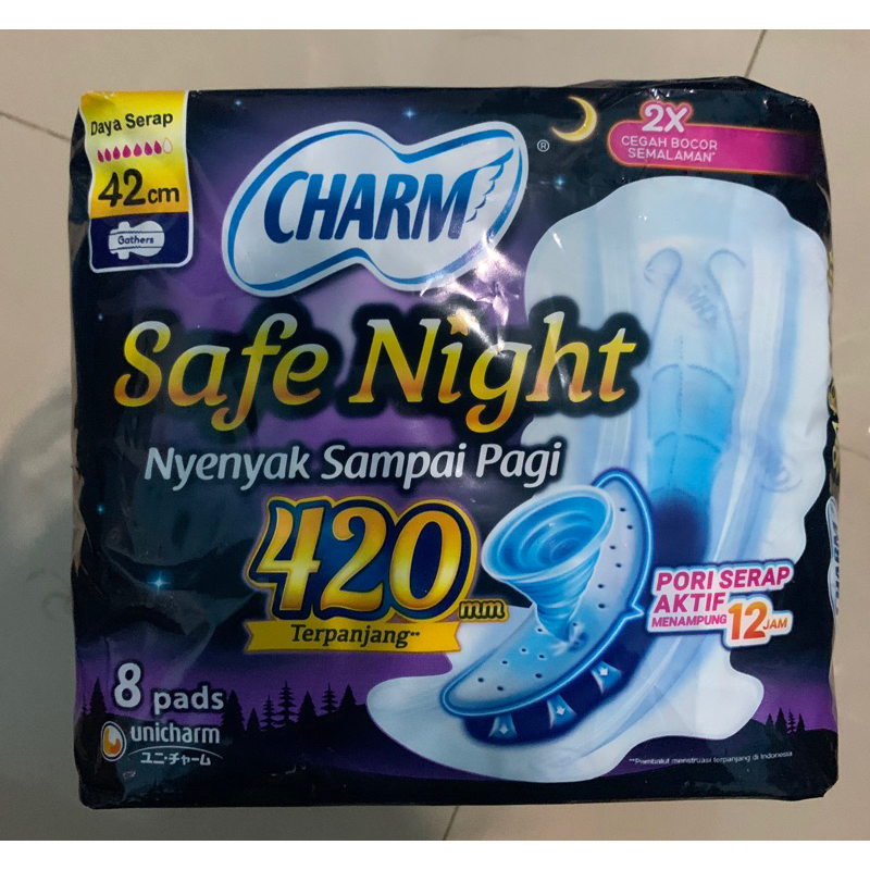 Pembalut Charm Safe Night 42cm Gathers 8pads