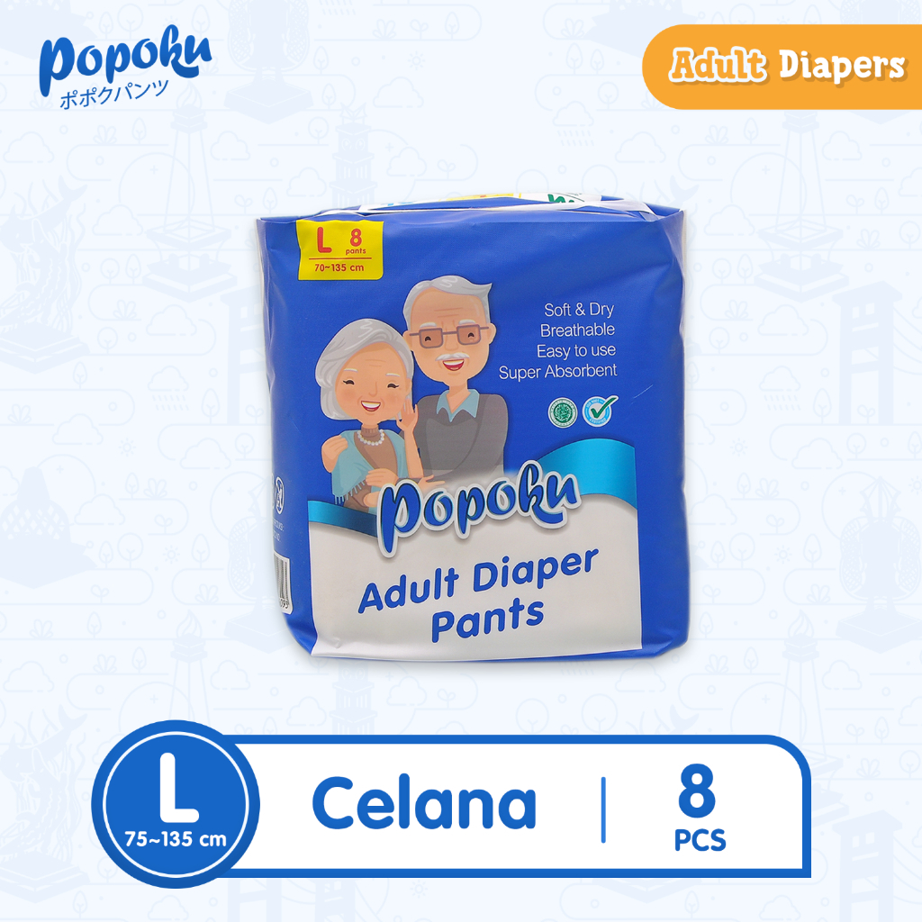Popoku Adult Diapers Pants L8 (75-135cm) Isi 8 Pcs - Popok Dewasa Manula Lansia Orang Tua Tipe Celan
