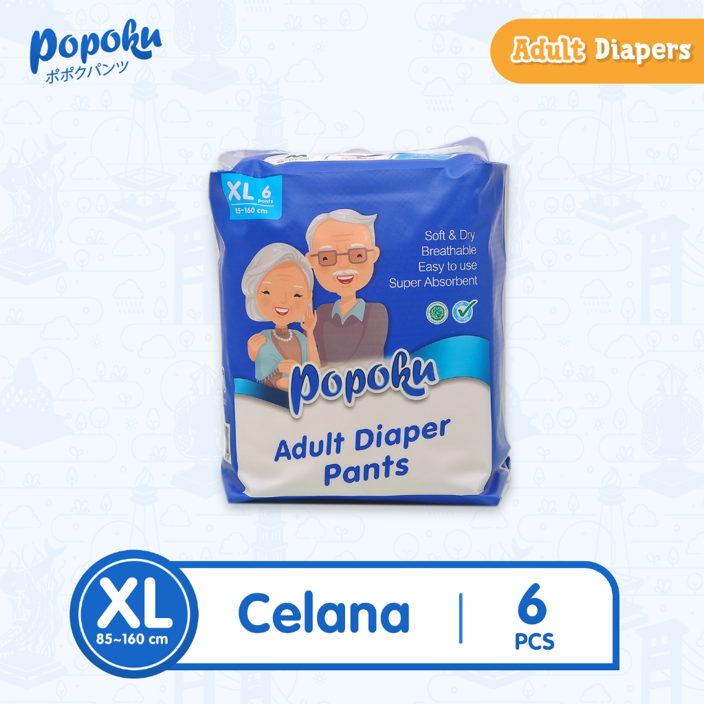 Popoku Adult Diapers Pants XL6 (85-160cm) Isi 6 Pcs - Popok Dewasa Manula Lansia Orang Tua Tipe Cela