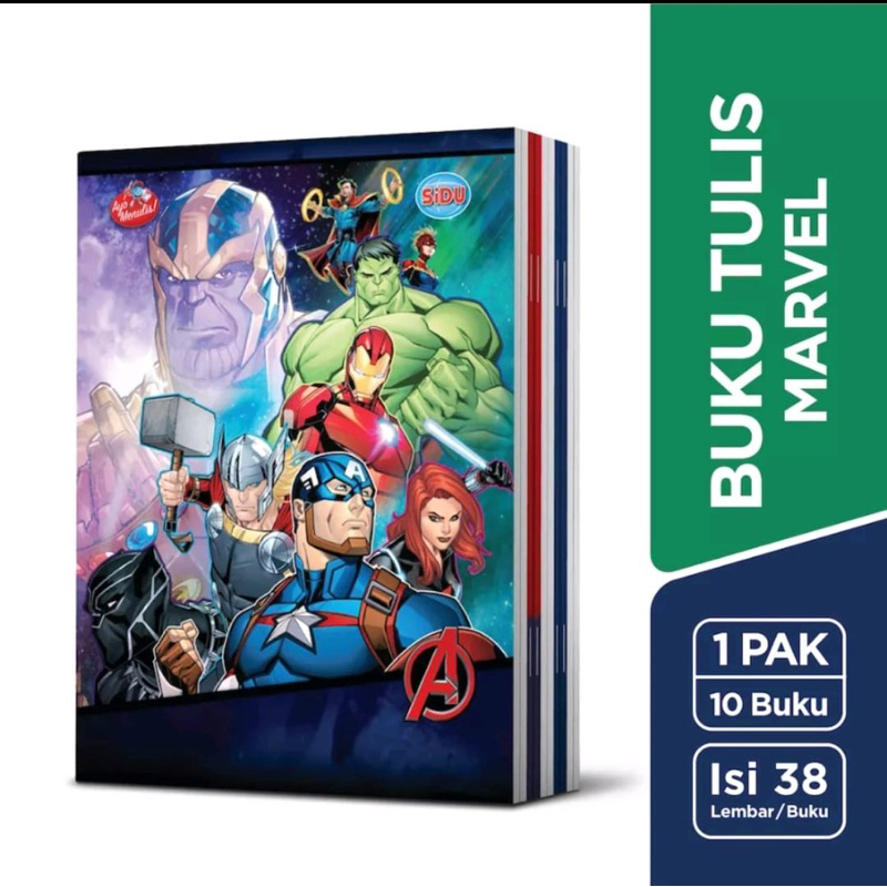 

SIDU Buku Tulis Garis Marvel 38 Lembar 1 Pack Isi 10 Buku