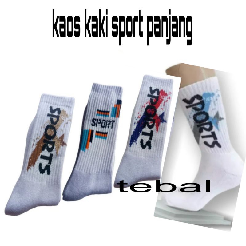 Kaos Kaki Sport Tebal Panjang / Kaos Kaki Putih Salur Panjang /Kaos Kaki Pria Dewasa Olah Raga Tebal