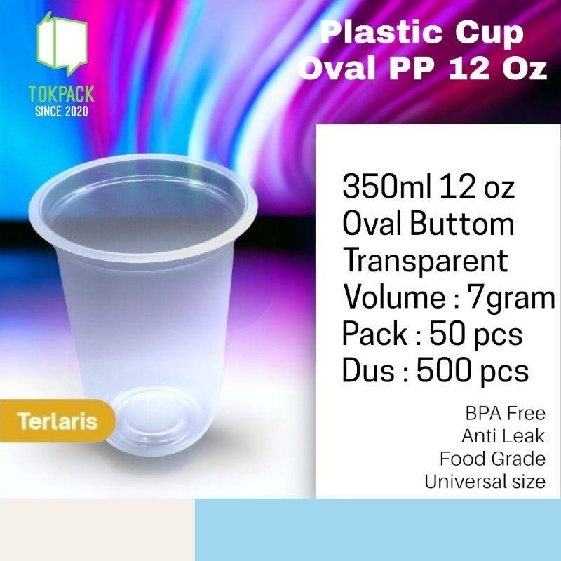 Gelas plastik cup 12,14,16 oz  oval pp plastic tebal 7-8 gram