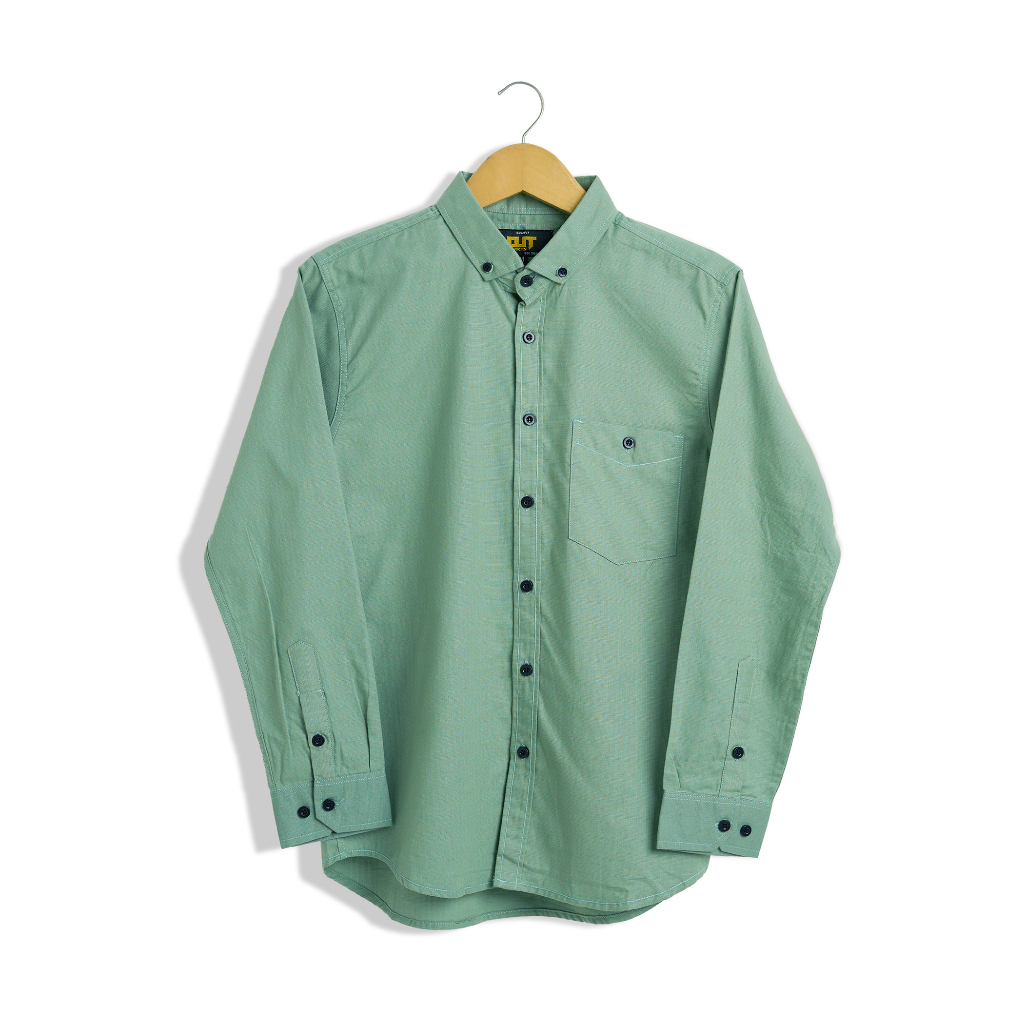 R2Wear Kemeja Pria Lengan Panjang Sage Green Slimfit Katun Premium Cowok Hijau Sage Polos