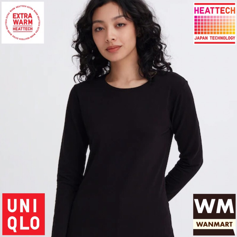 UNIQLO Heattech Women Kaos Long John Wanita Extra Warm Crew Neck Longjohn Black