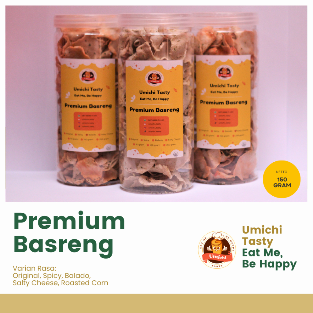 

(Ready Stock) Premium Basreng Bandung Daun Jeruk Umichi Tasty - Rasa Original, Pedas, Balado, Keju, Jagung Bakar (150 gram)